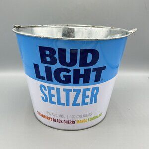 Bud Light Seltzer Metal Ice Beer Bucket & Handle Ice Pail Drink Parties